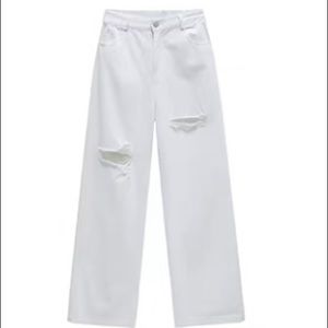 White ripped wide-leg jeans